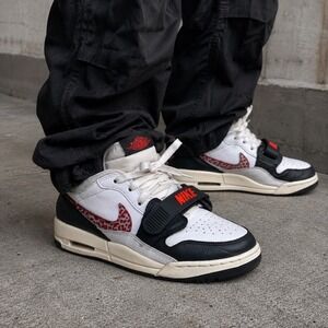 Nike Air Jordan Legacy 312 Low Black White Red Elephant Print Sneakers 7Y